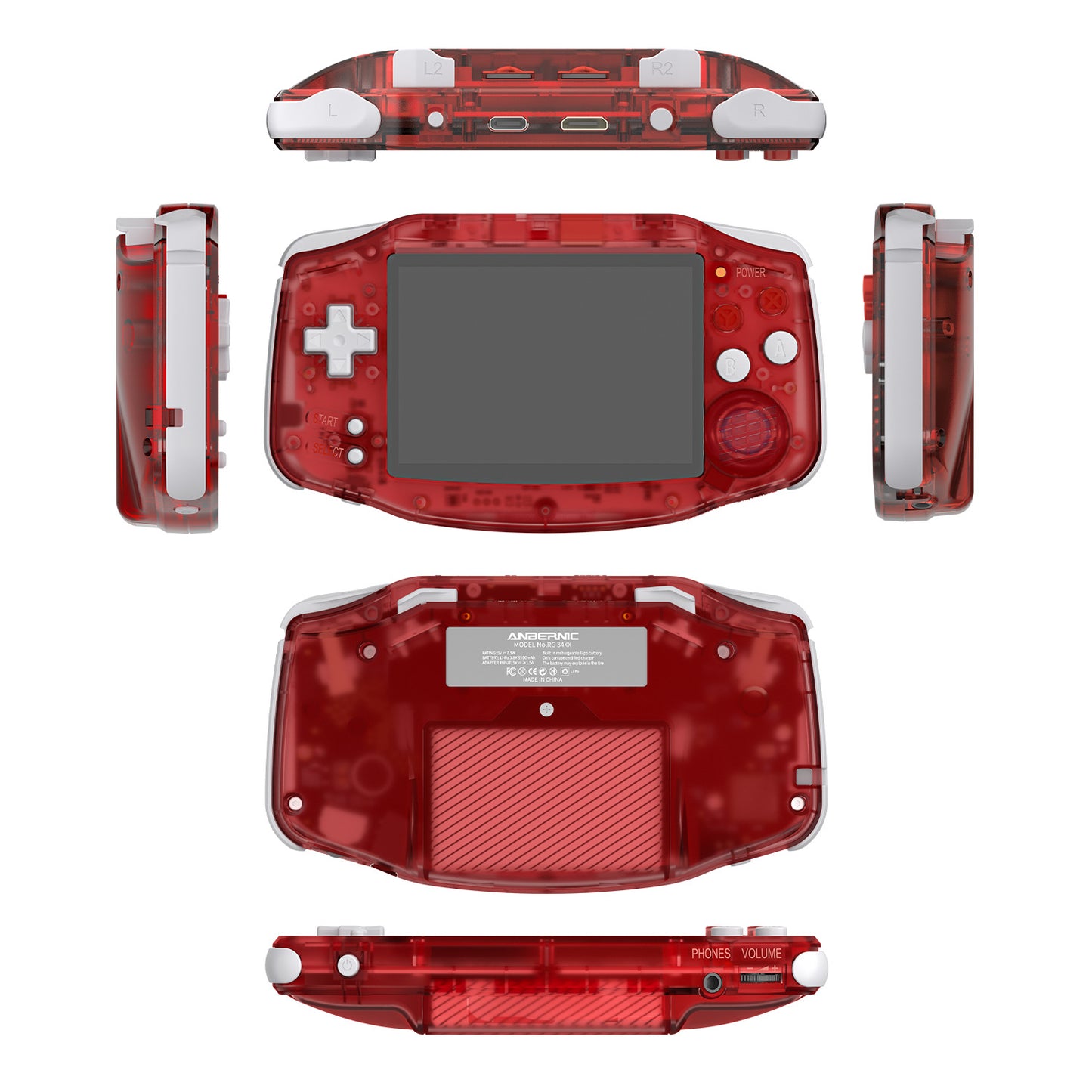 Anbernic RG 34XX Retro Handheld Gaming Console - Transparent Red
