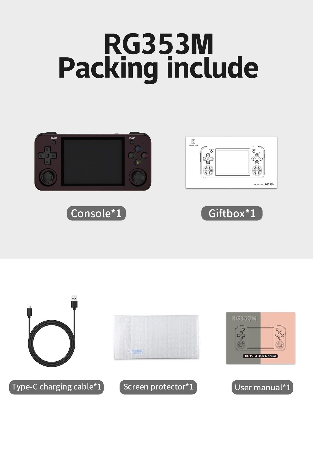 Anbernic RG 353M Retro Handheld Gaming Console - Packing List
