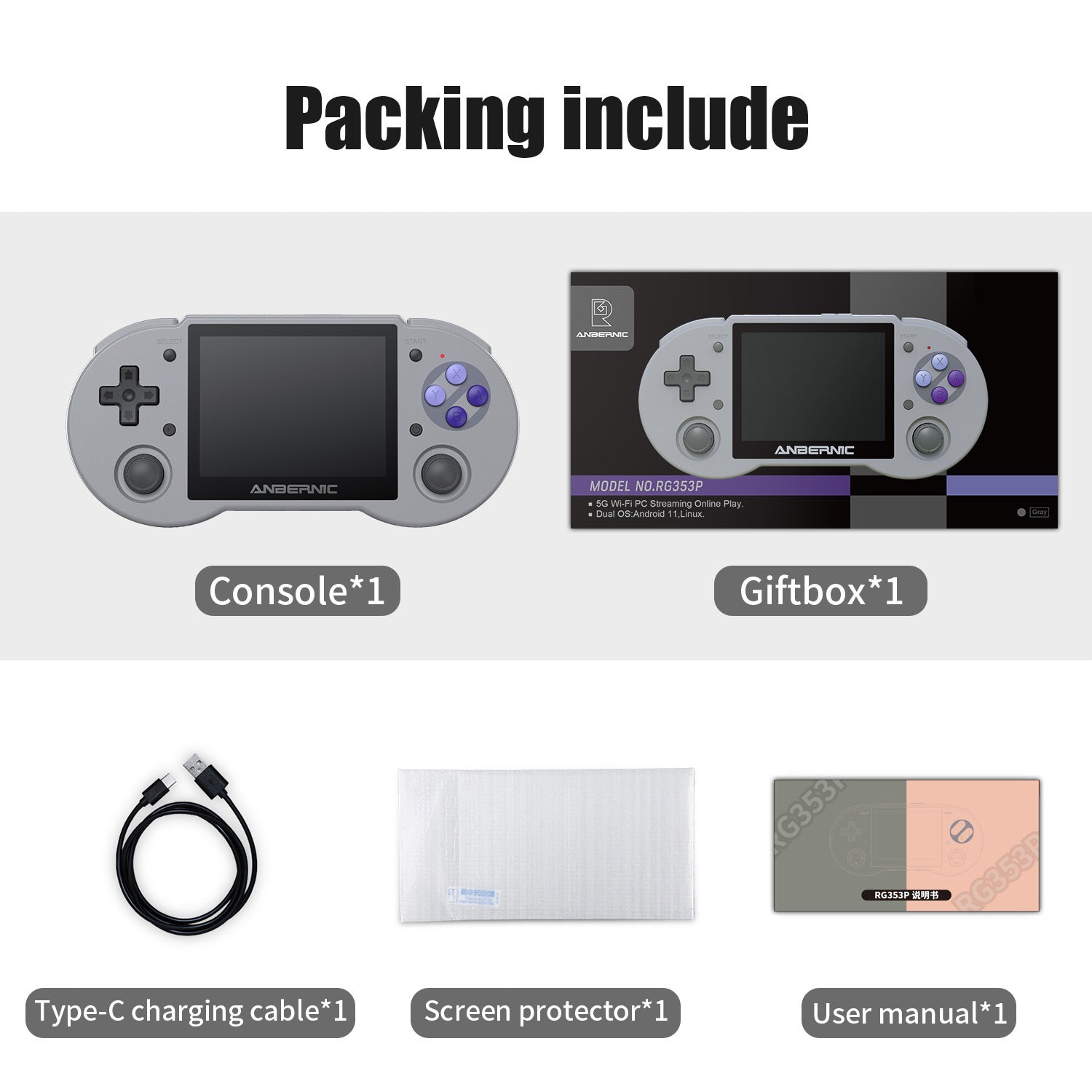 Anbernic RG 353P Retro Handheld Game Console - Packing List