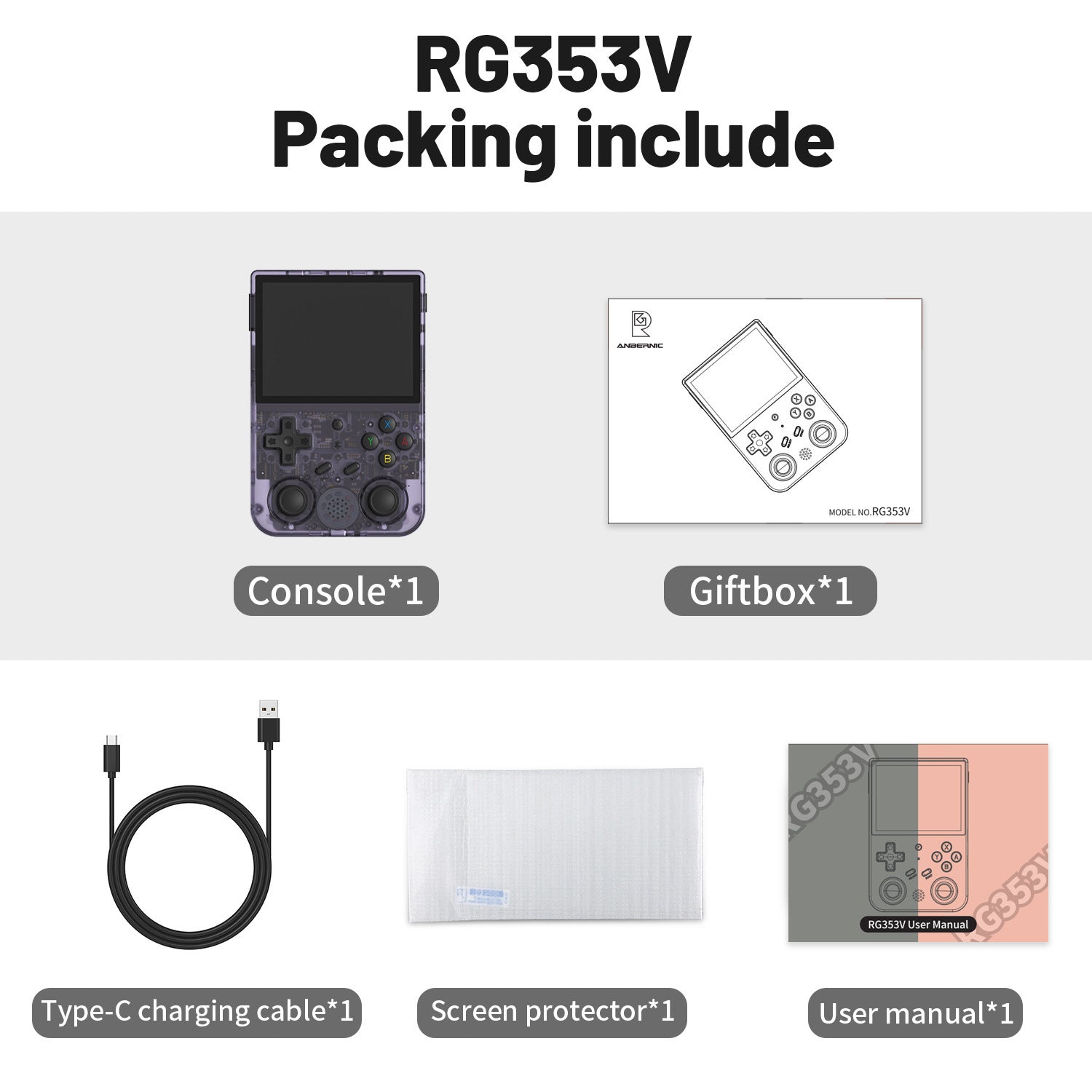 Anbernic RG 353V VS Retro Handheld Game Console - Packing List