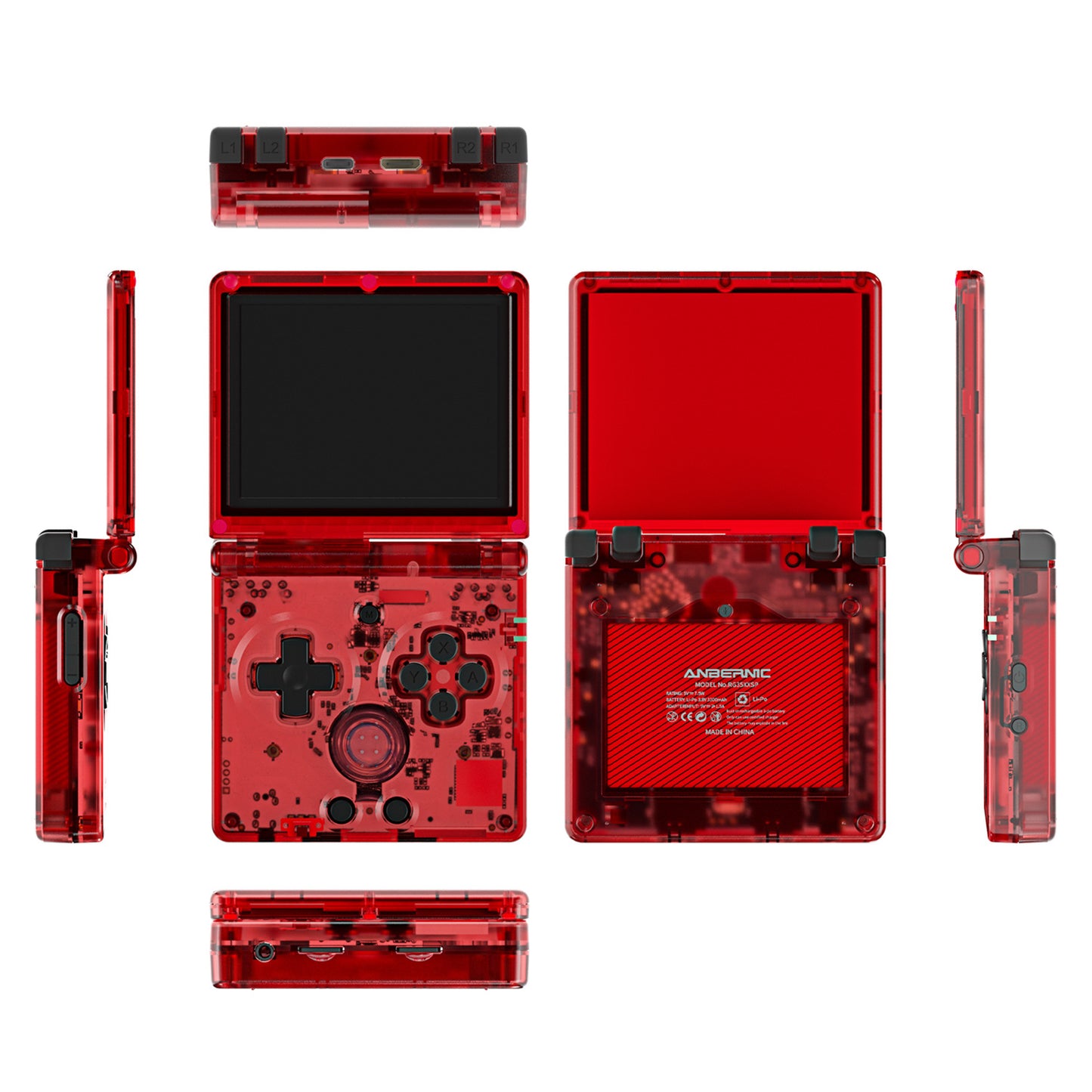 Anbernic RG 35XXSP Foldable Retro Handheld Game Console - Transparent Red