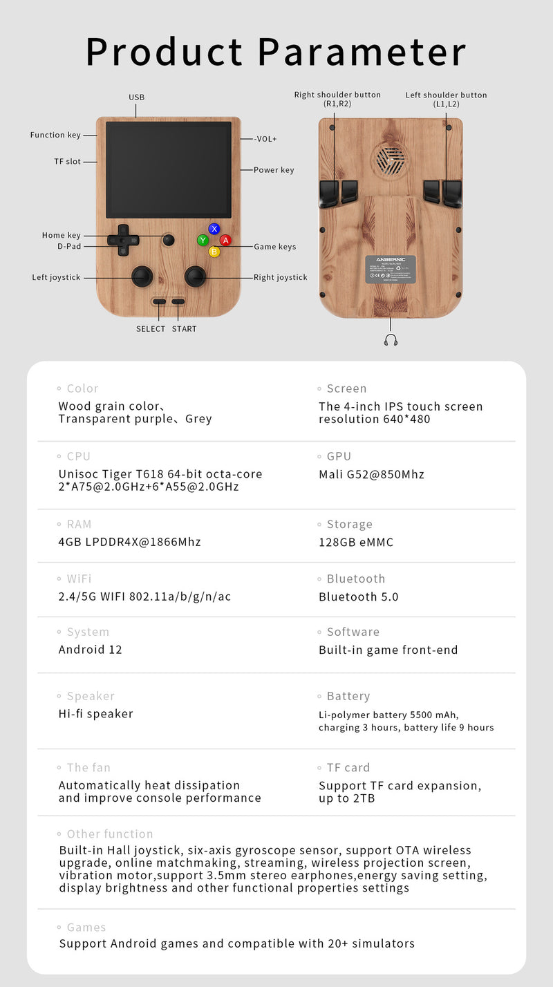 Anbernic RG 405V Retro Handheld Game Console - Product Parameter