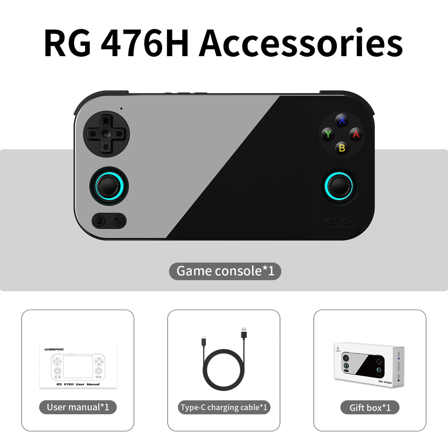 Anbernic RG 476H Android Retro Handheld Game Console - Packing List Black