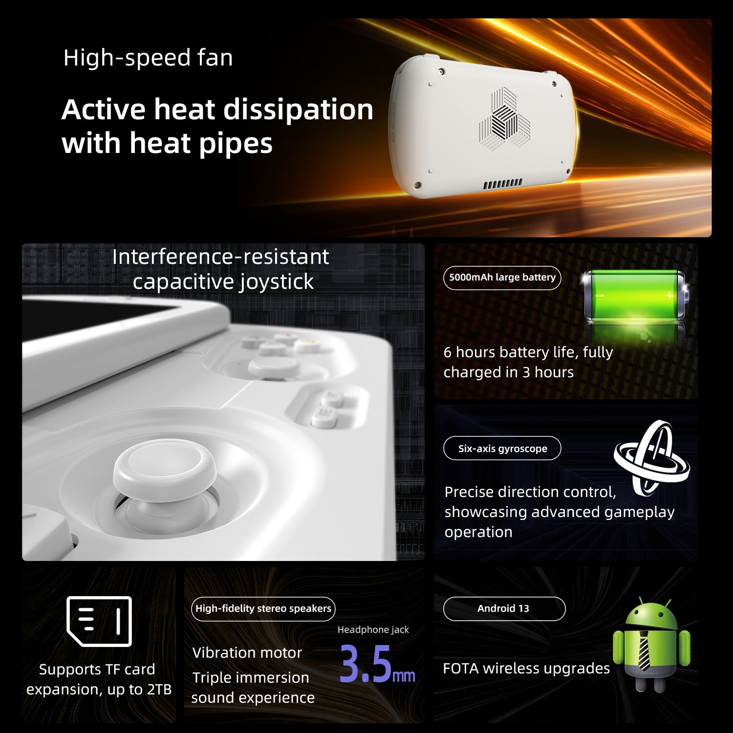 Anbernic RG Slide Retro Handheld Game Console - Cooling System and 6 Hours Battery Life