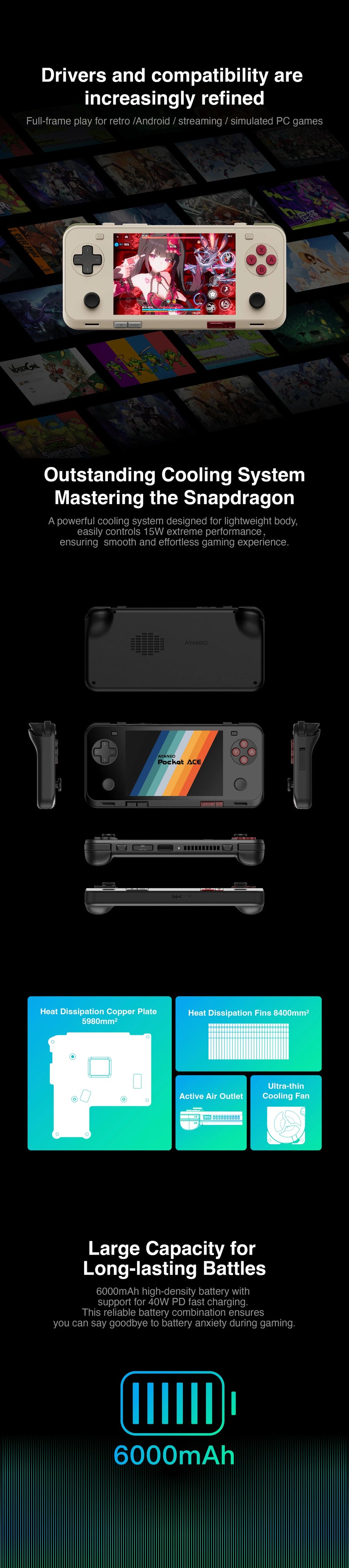 Ayaneo Pocket ACE G3X Gen2 Retro Handheld Game Console - Gameplay and Cooling System