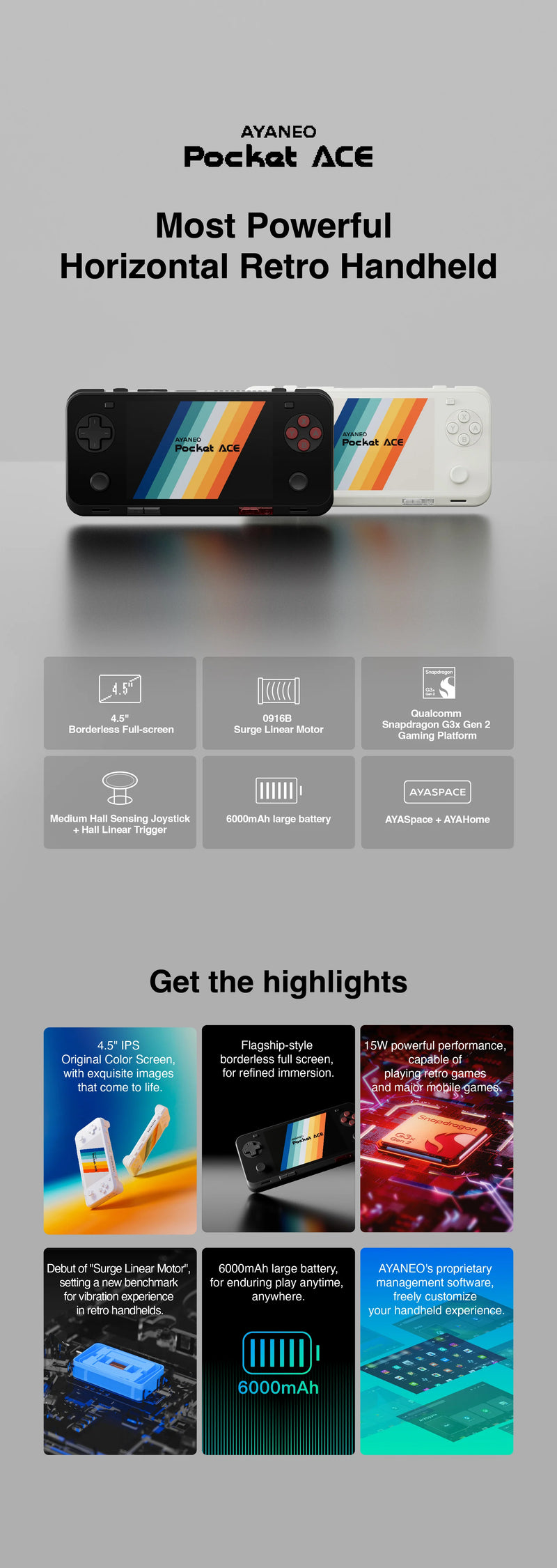 Ayaneo Pocket ACE G3X Gen2 Retro Handheld Game Console - Most Powerful Horizontal Retro Handheld