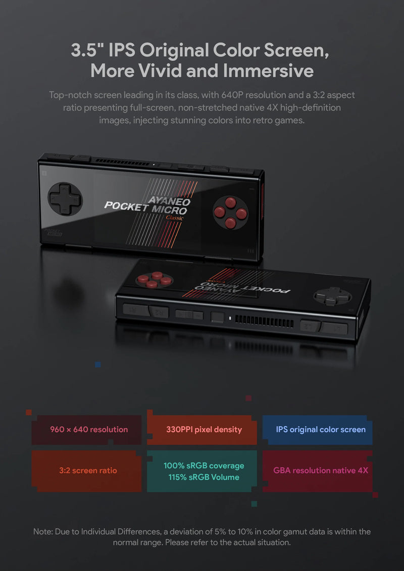 Ayaneo Pocket Micro Classic Retro Handheld Game Console - 3.5: IPS Screen