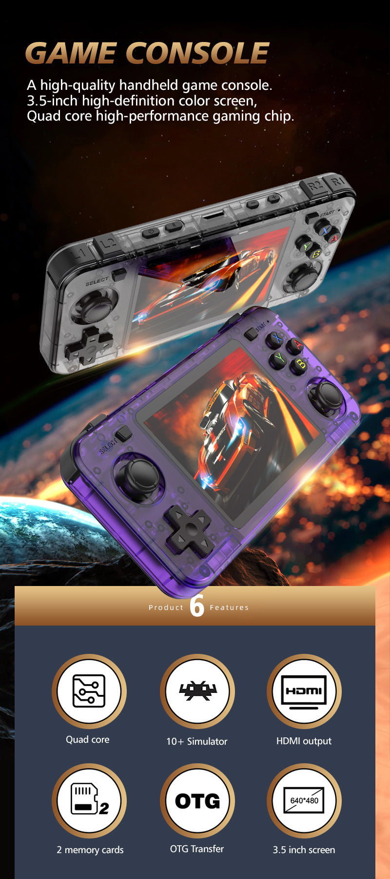 Game Console R36H Horizontal Retro Handheld - Key Features