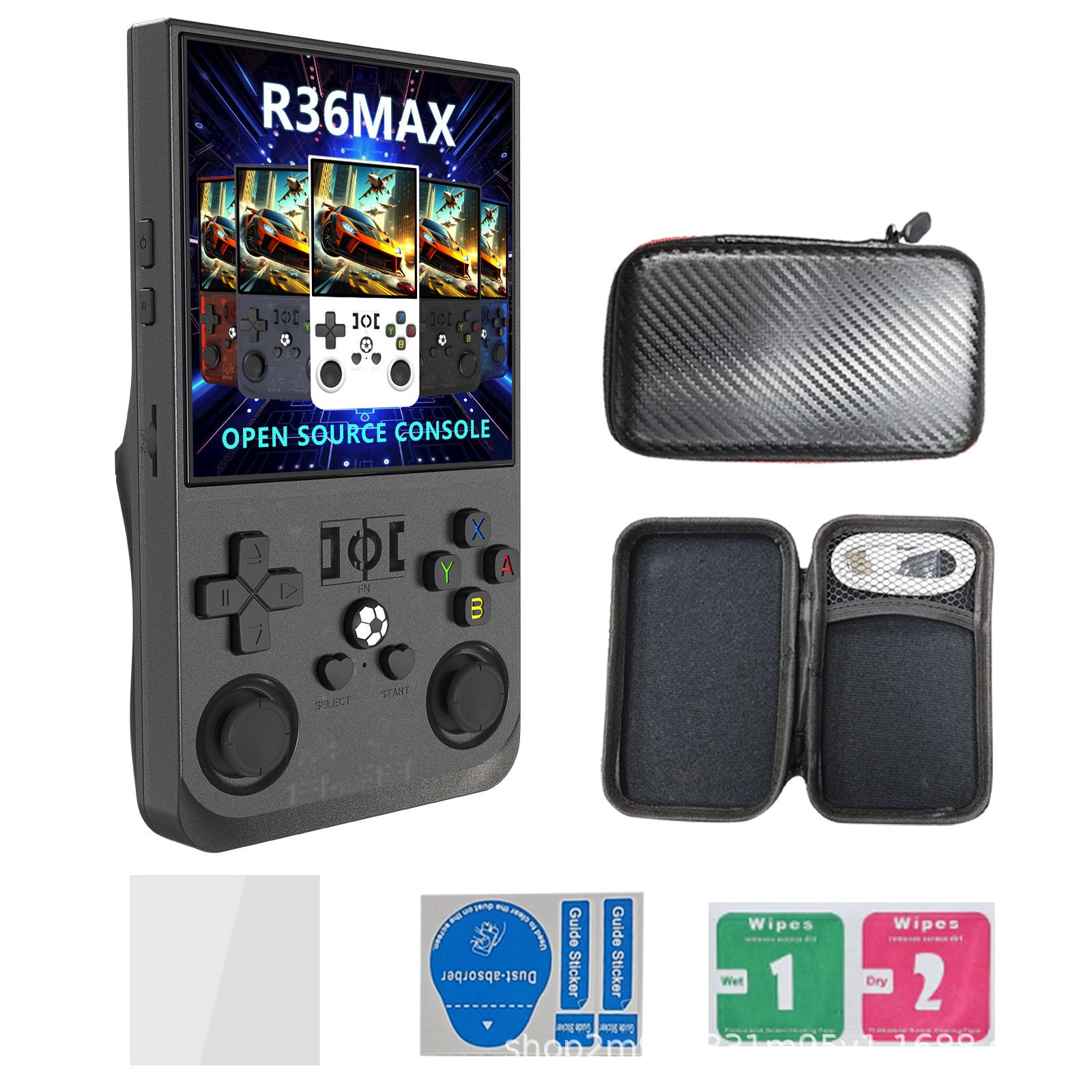Game Console R36Max Retro Handheld Gaming Console - Transparent Black
