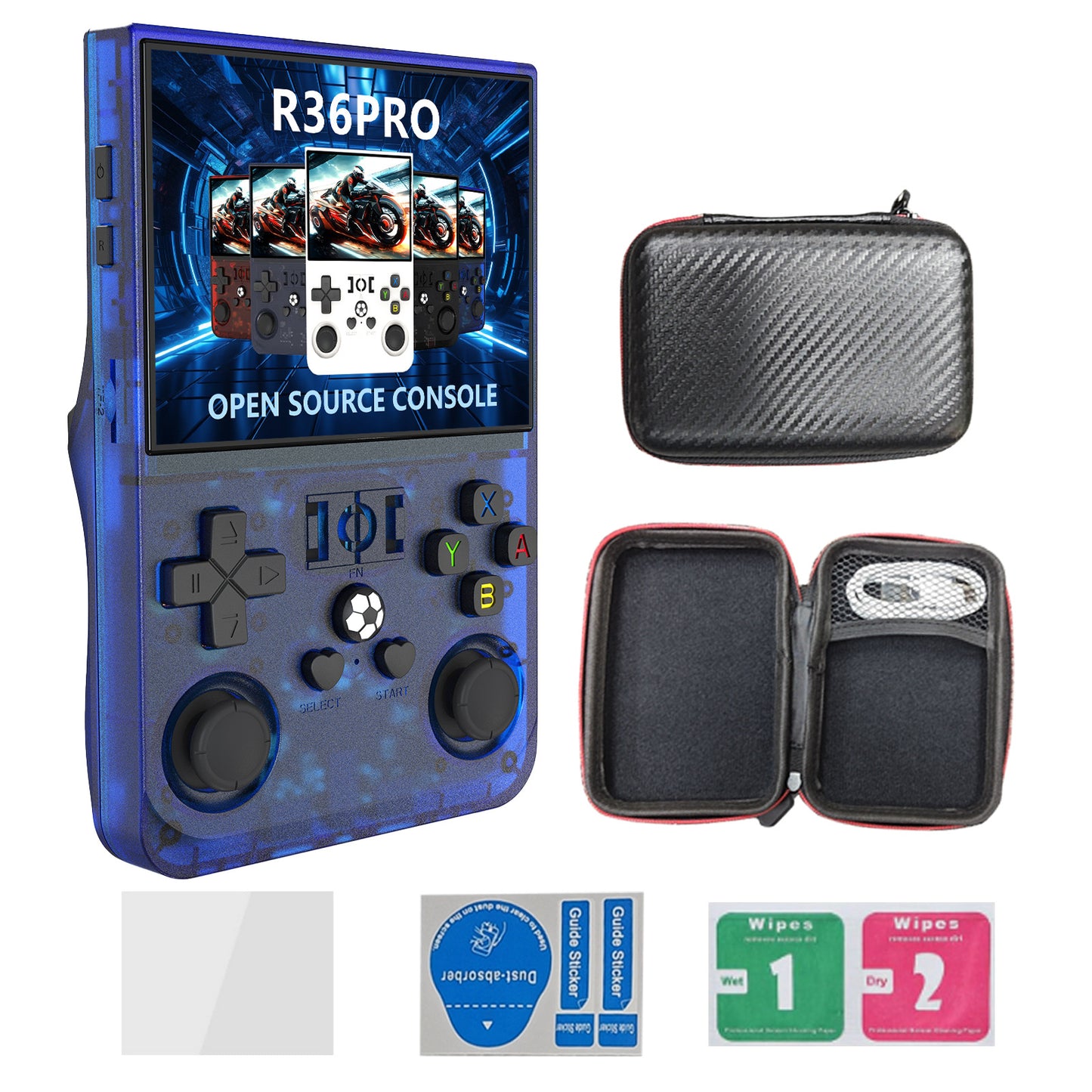Game Console R36Pro Retro Handheld Gaming Console - Transparent Blue