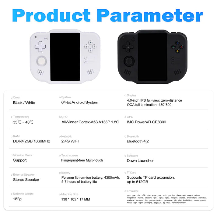 MagicX Zero 40 Retro Handheld Android Game Console Description - Product Parameter