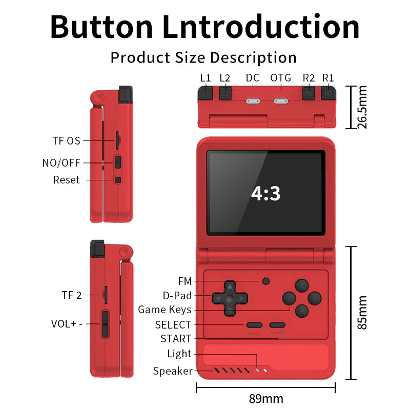PowKiddy V90S 3.5 Inch IPS Foldable Retro Handheld - Buttons