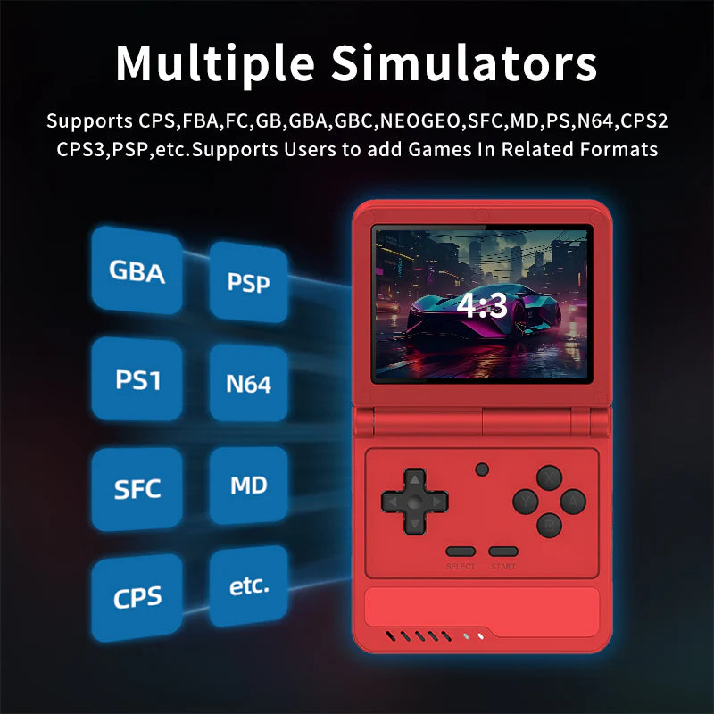 PowKiddy V90S 3.5 Inch IPS Foldable Retro Handheld - Multiple Simulators