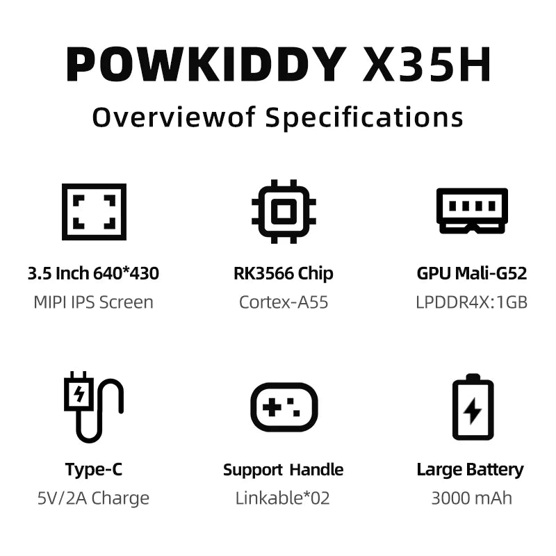PowKiddy X35H Horizontal Retro Handheld Game Console - Overview of Specifications