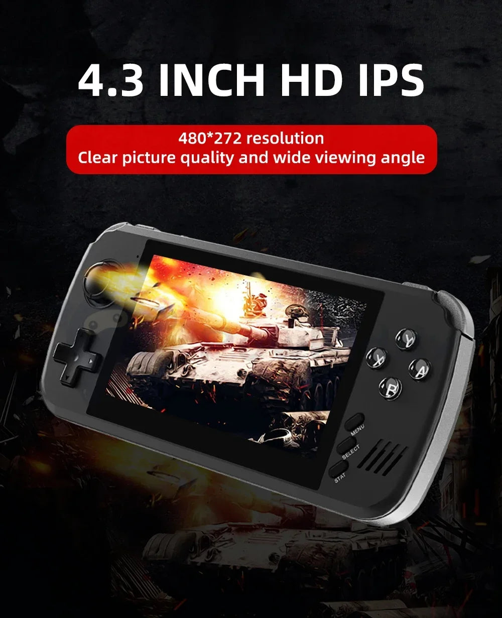PowKiddy X39 Pro Horizontal 4.3 Inch IPS Retro Handheld Game Console - 4.3” IPS Screen Display