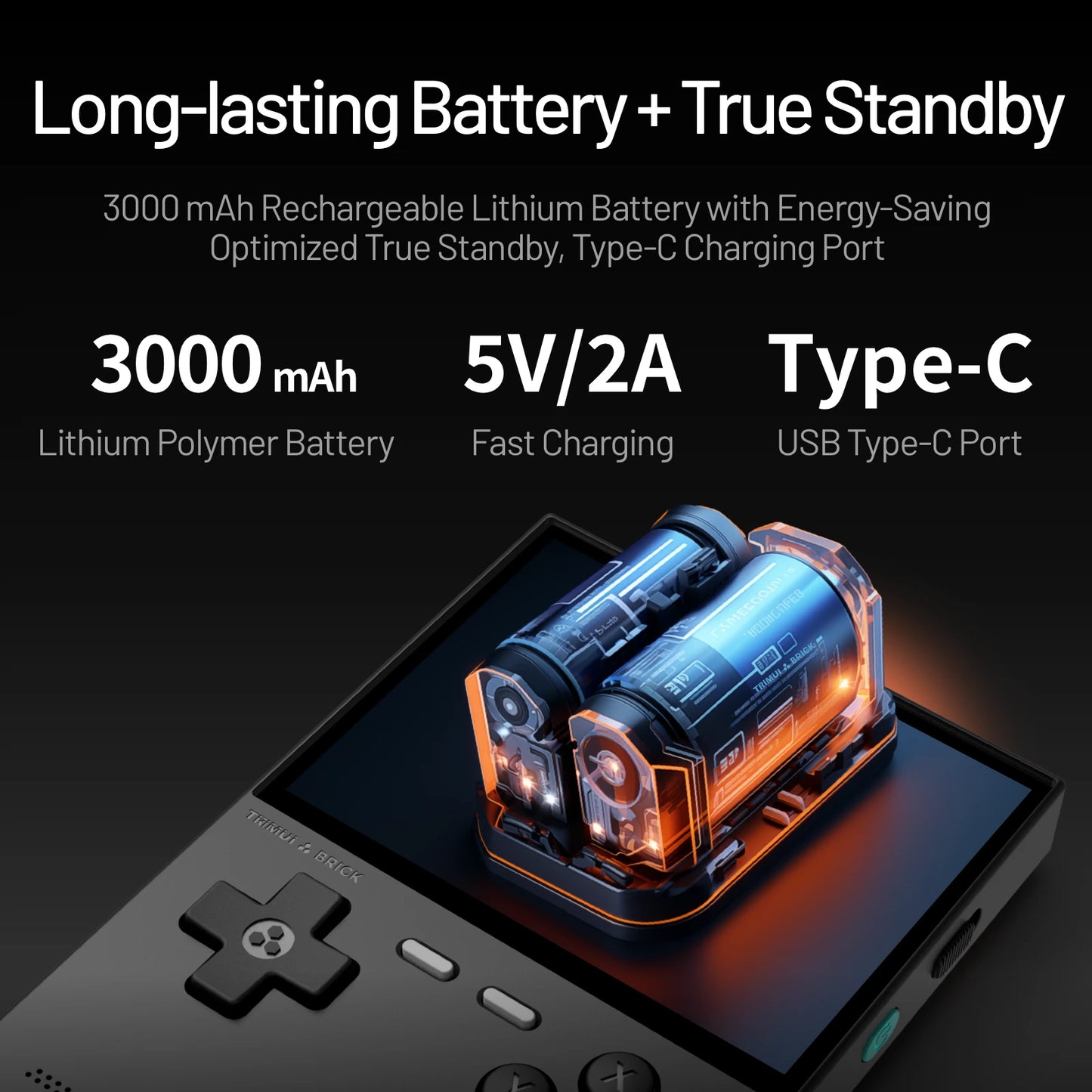 Trimui Brick 3.2 Inch Retro Handheld Game Console - Long lasting battery