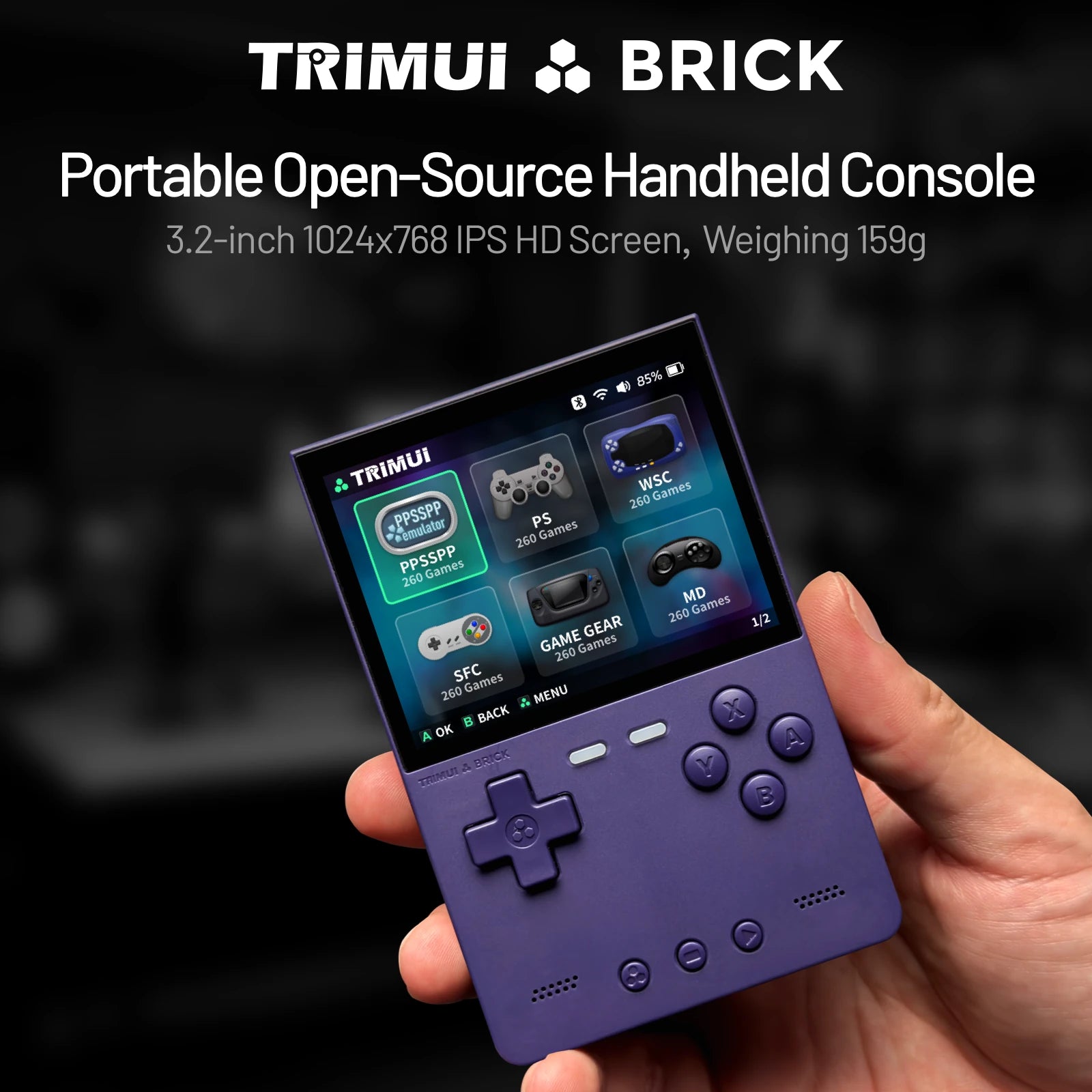 Trimui Brick 3.2 Inch Retro Handheld Game Console - Portable Open Source Handheld Console