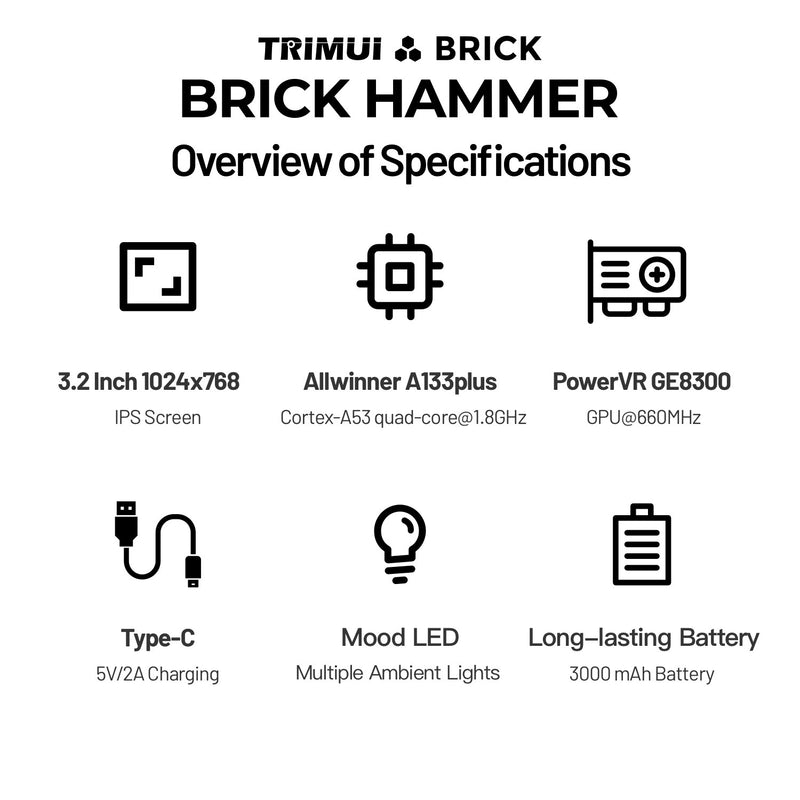 Trimui Brick Hammer 3.2” Metal Retro Handheld Game Console - Specifications