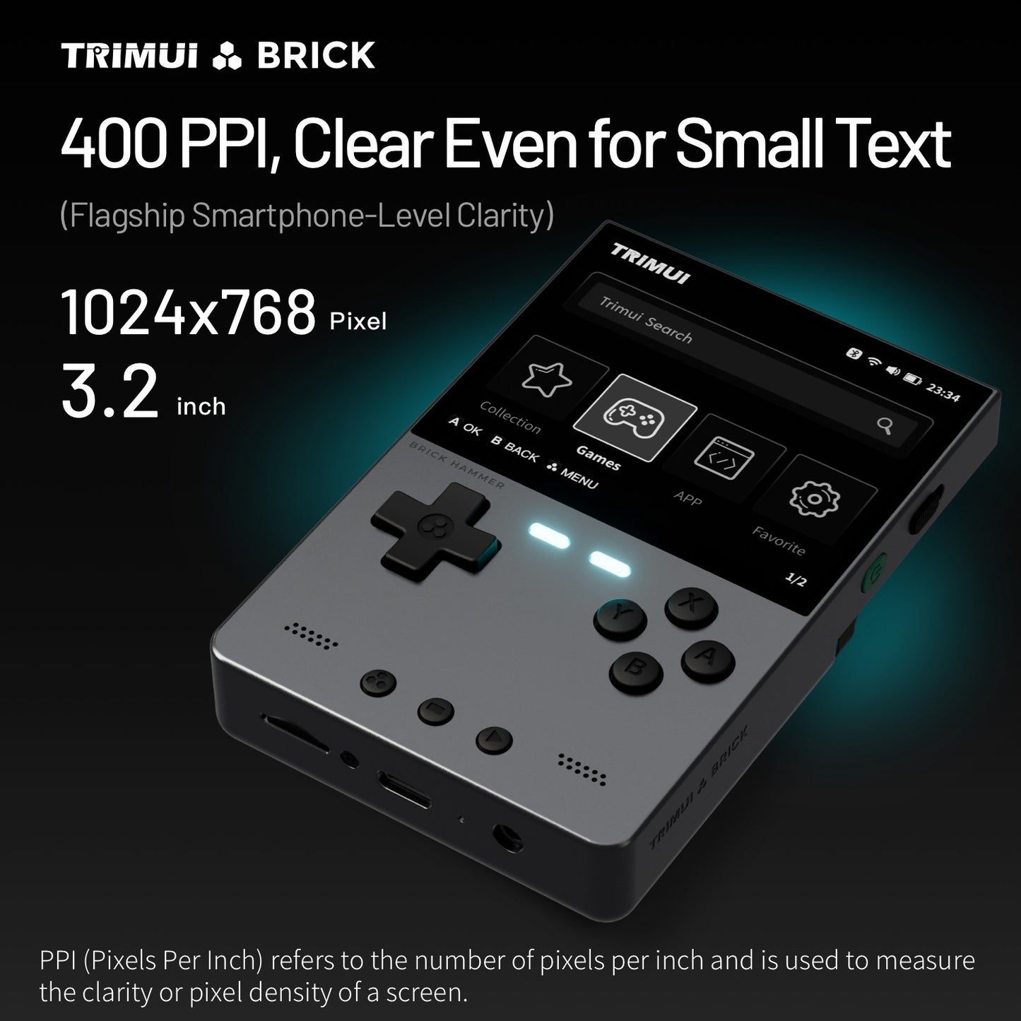 Trimui Brick Hammer 3.2” Metal Retro Handheld Game Console - 1024x768 Screen