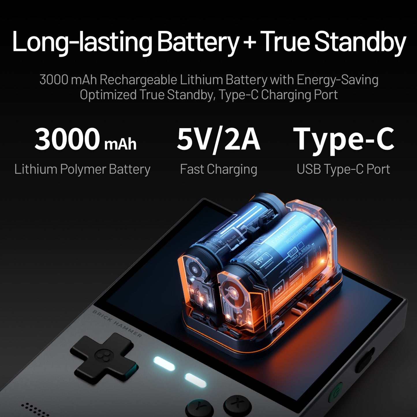 Trimui Brick Hammer 3.2” Metal Retro Handheld Game Console - 3000 mAh Long Lasting Battery Life